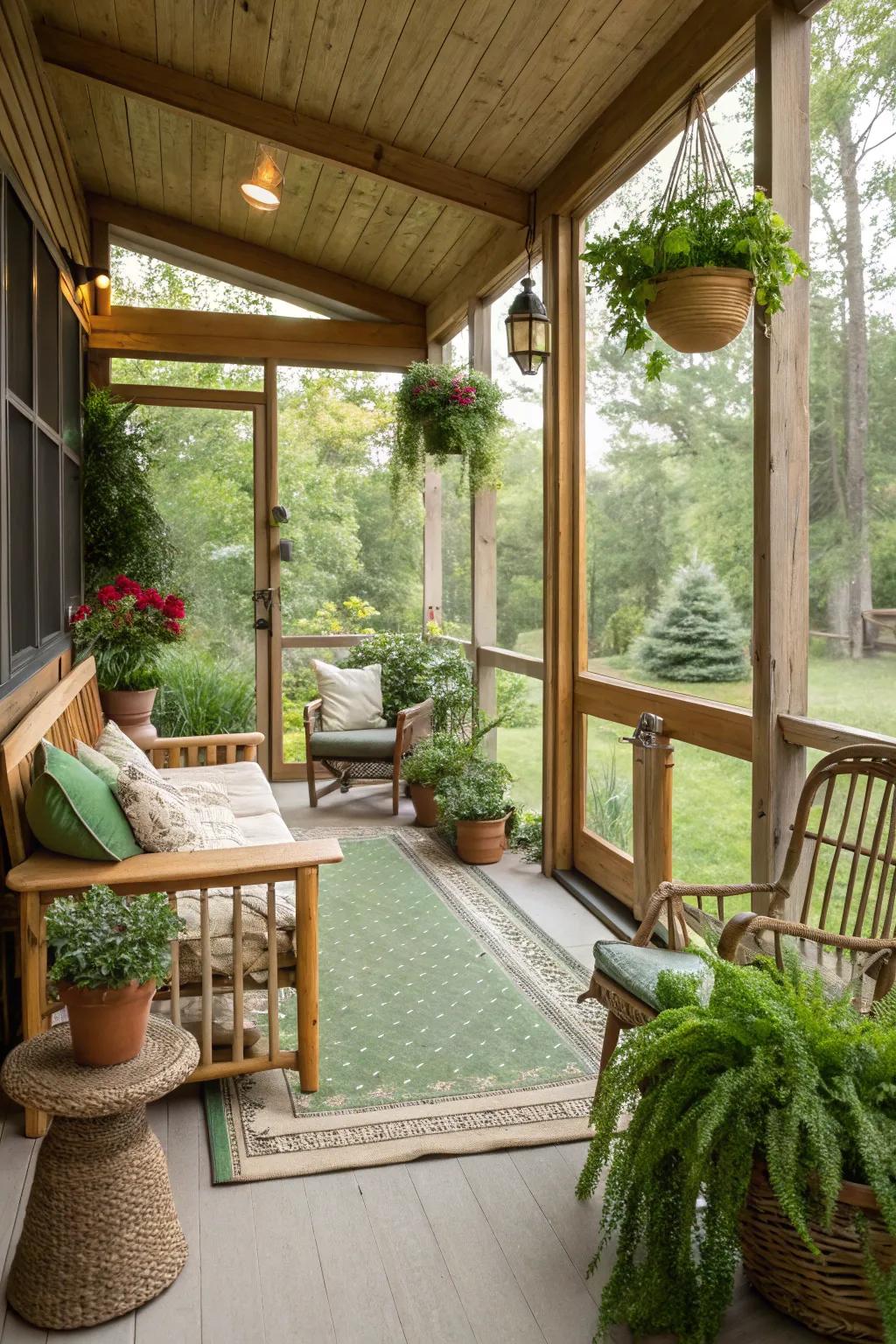 Relax in an eco-conscious porch sanctuary.
