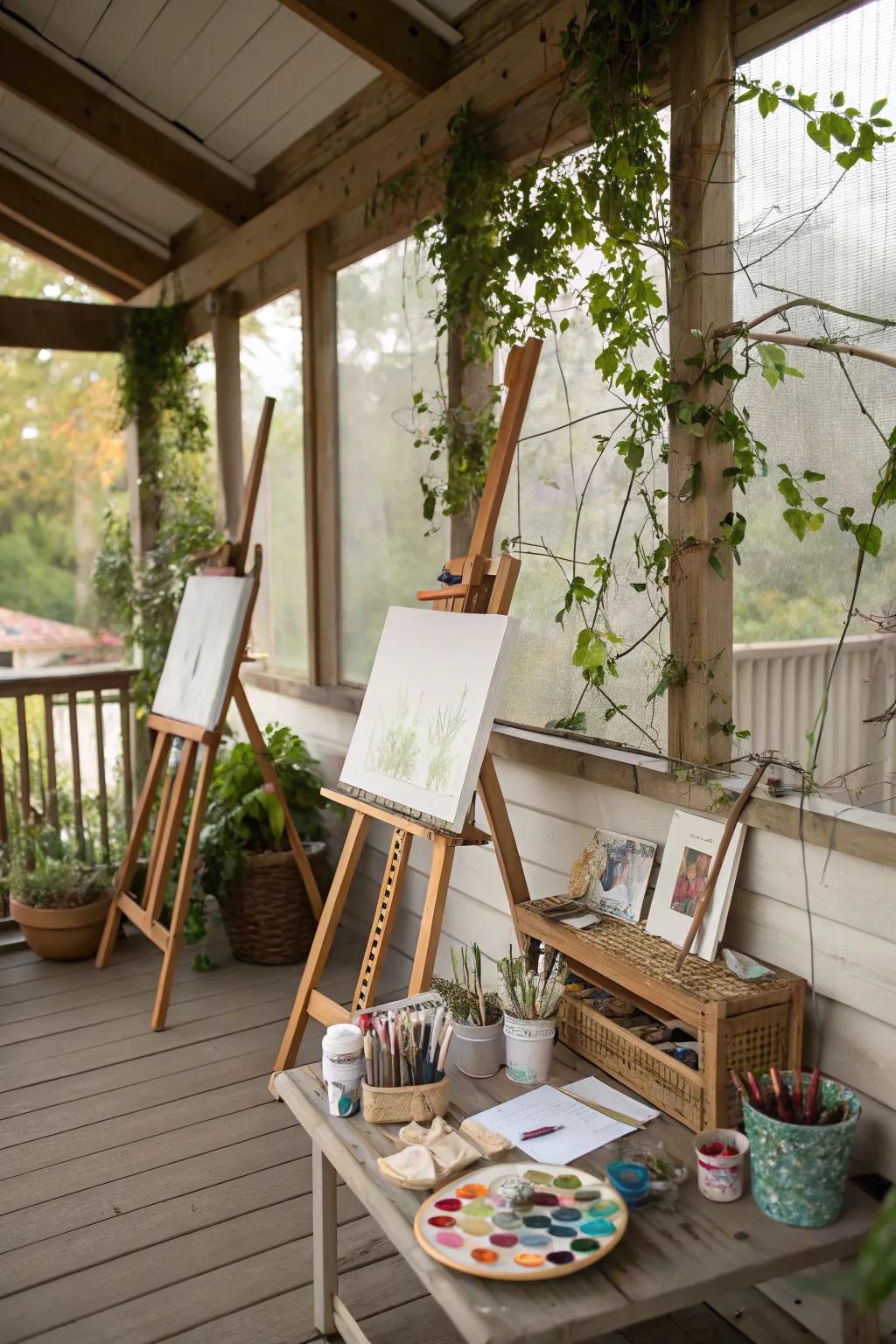 Let creativity flow in an art studio on your porch.
