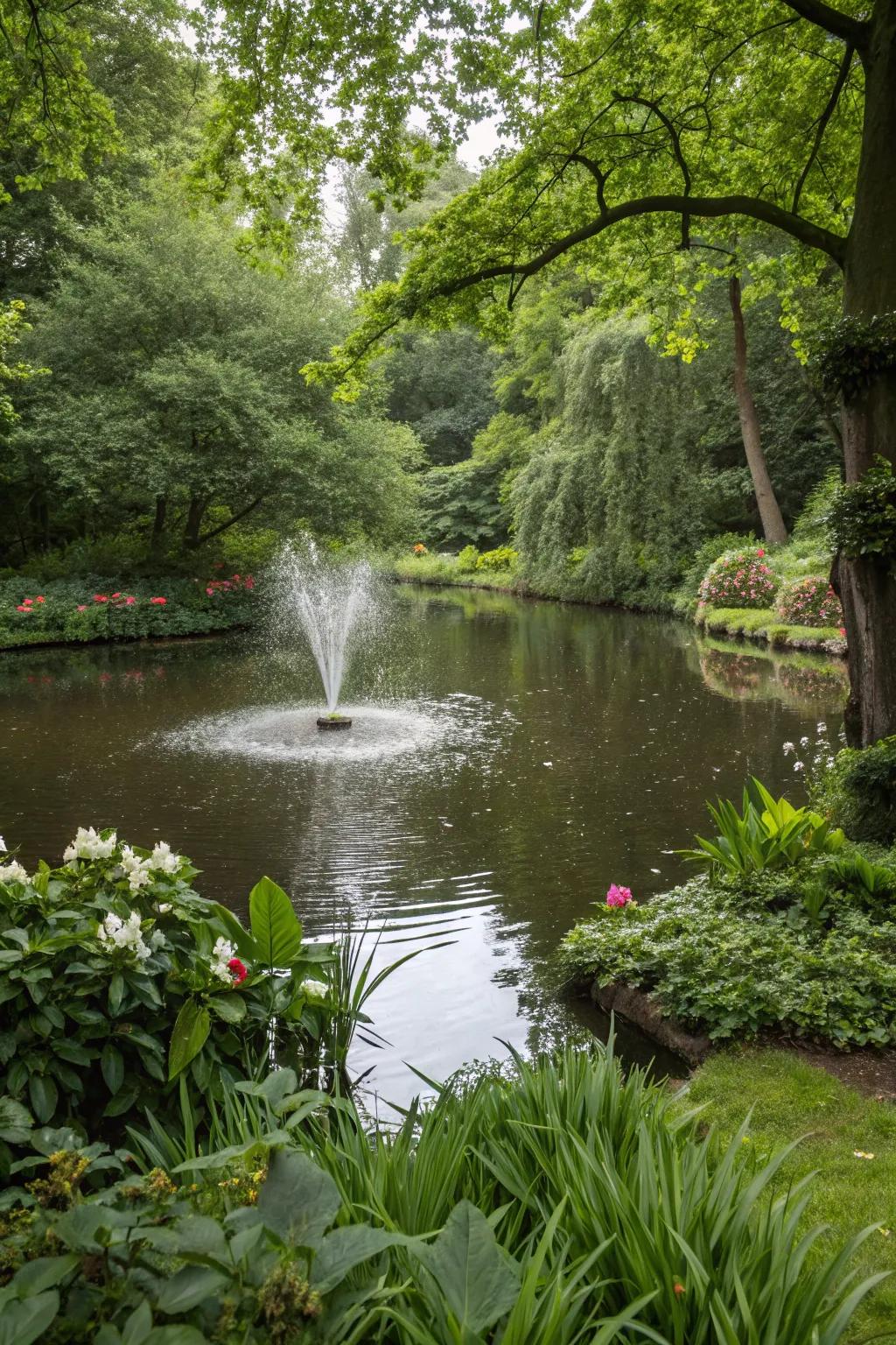 Water features add a calming element to the garden.