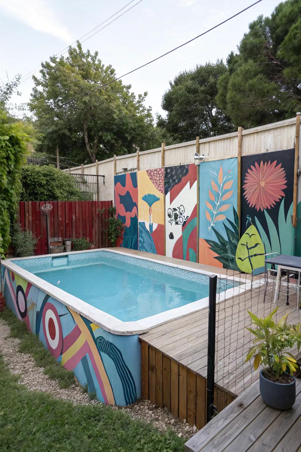 Abstract art turns your pool into a vibrant masterpiece.