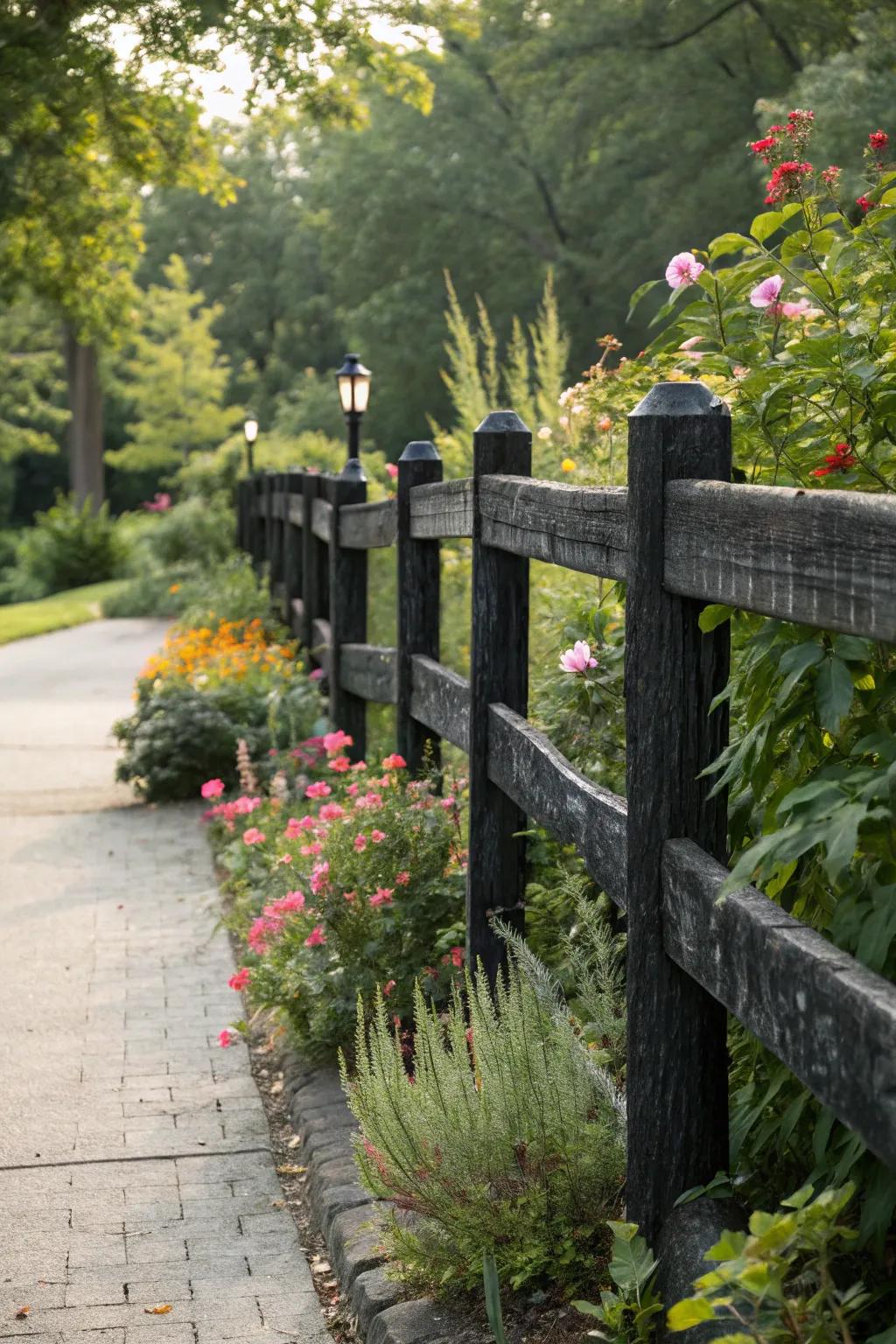 A textured black wood fence offering a unique and sophisticated look.