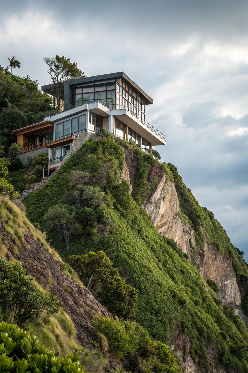 Unique architecture on a hillside can be a captivating focal point.