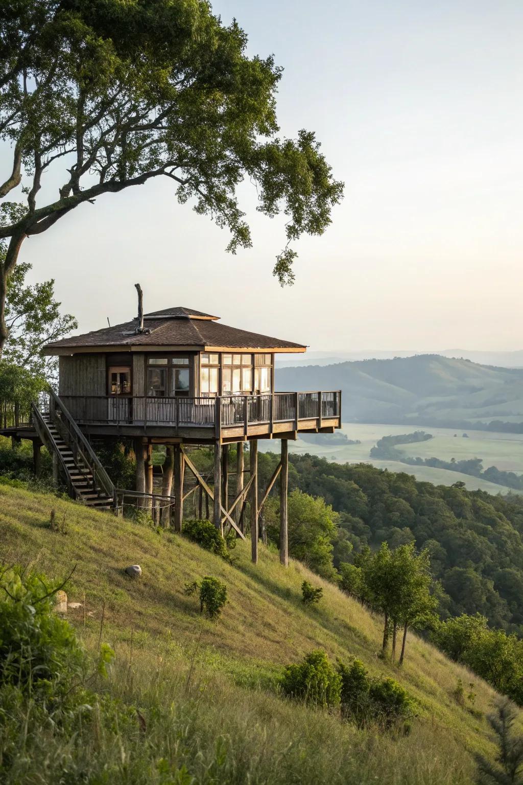 Stilt foundations provide stability and enhance scenic views.