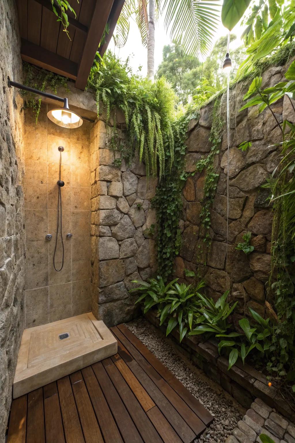 Stone accents provide a natural, earthy touch.