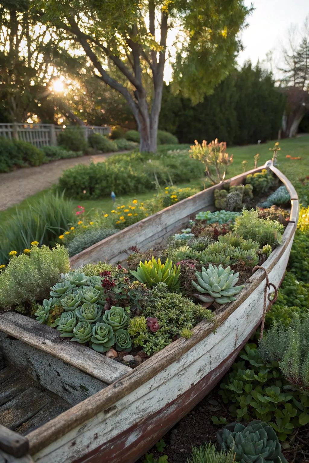 A succulent-filled boat for easy greenery