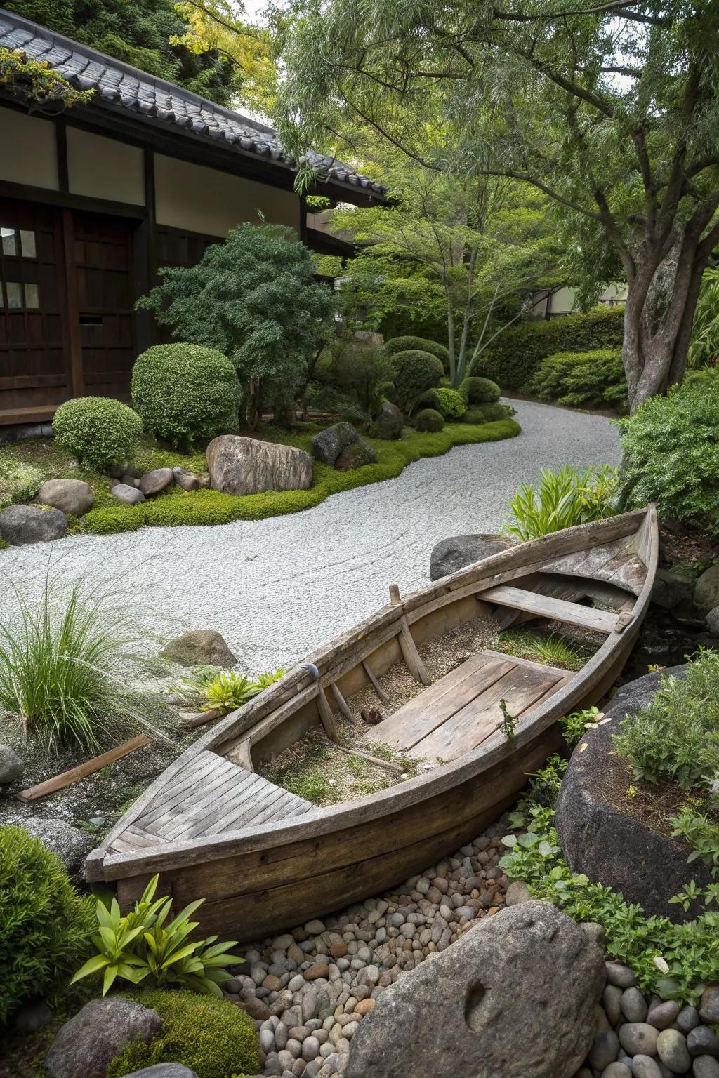 A peaceful Zen garden with a unique twist