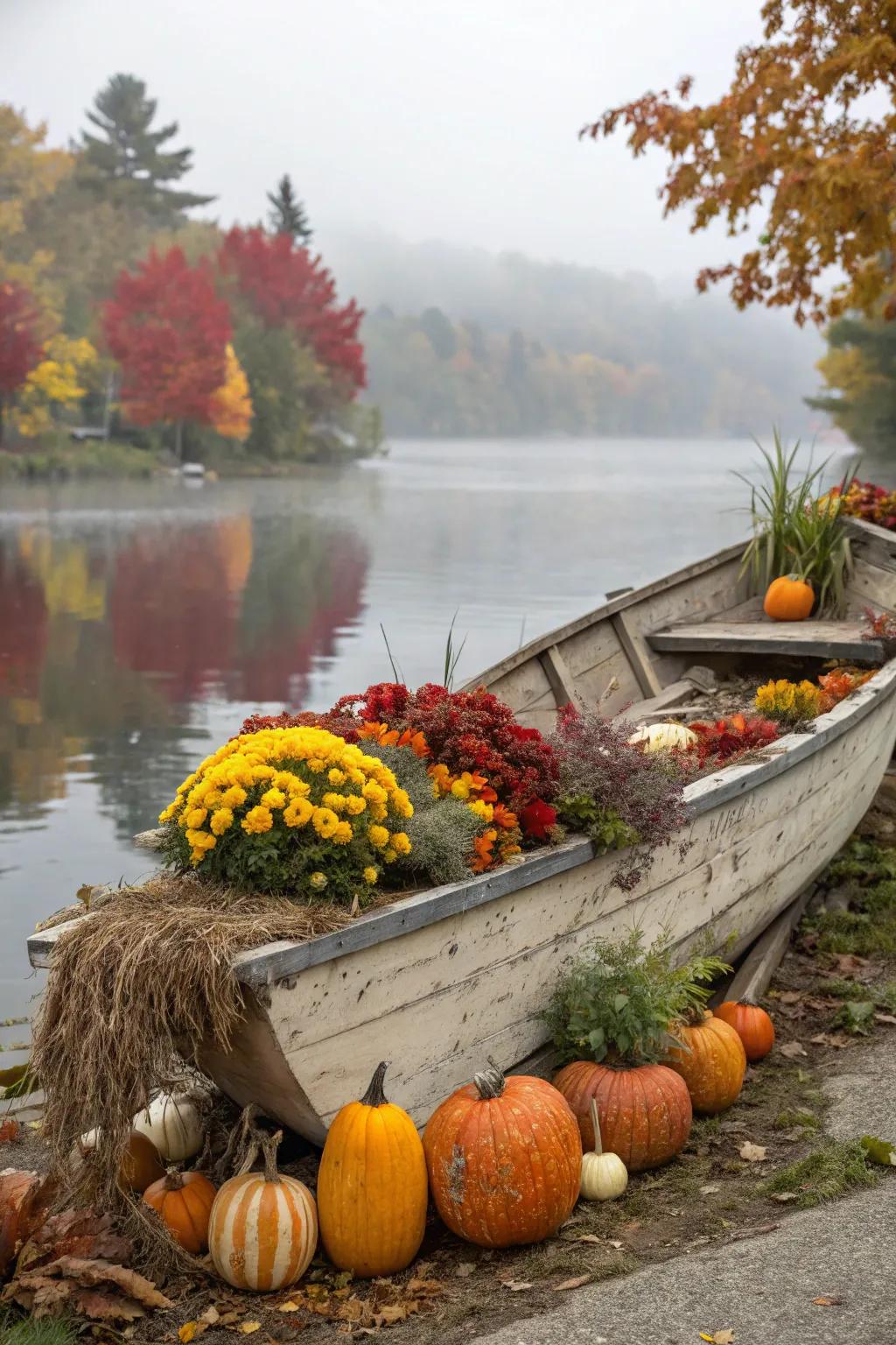 A festive seasonal decoration in a boat