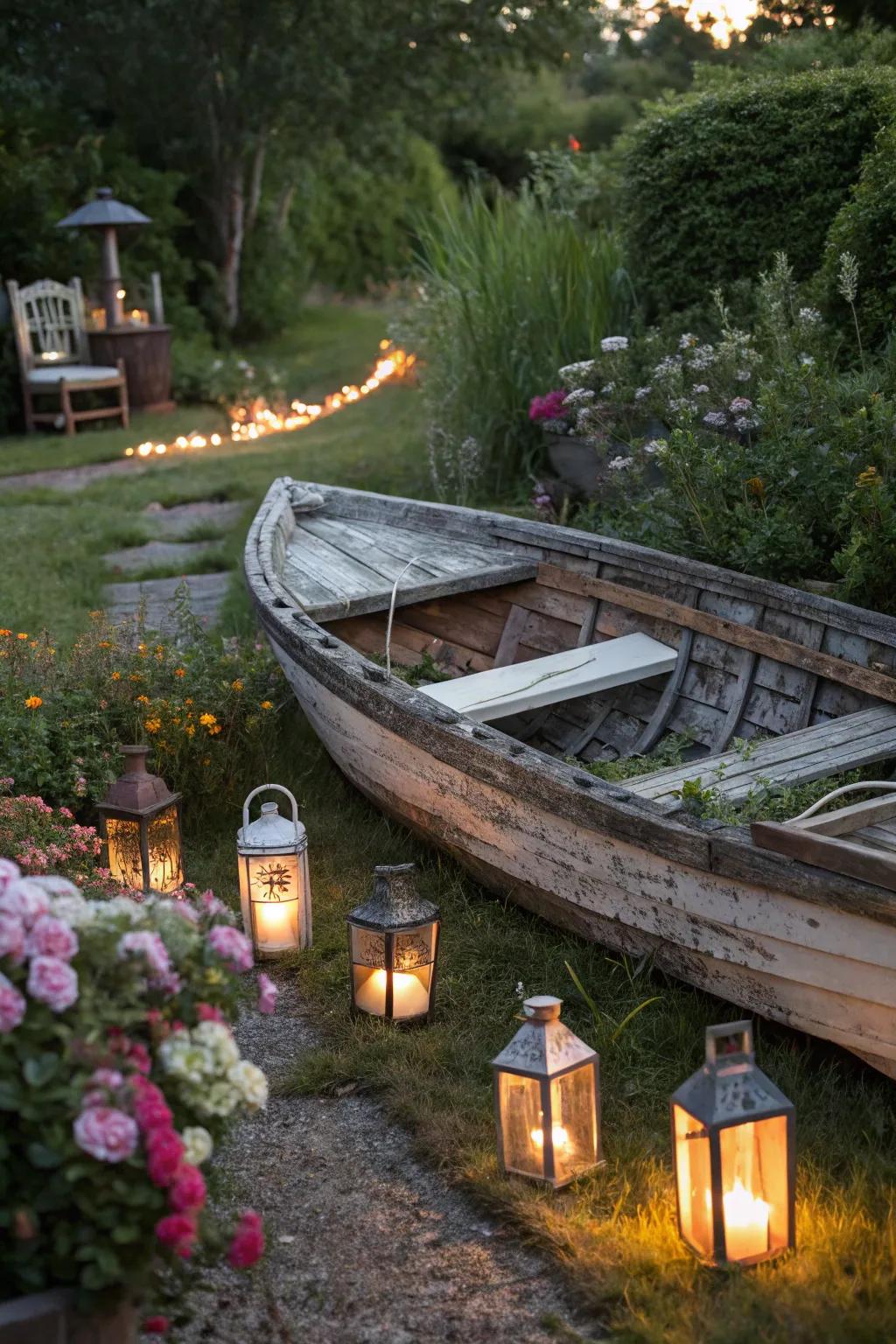 A serene, lantern-lit garden scene