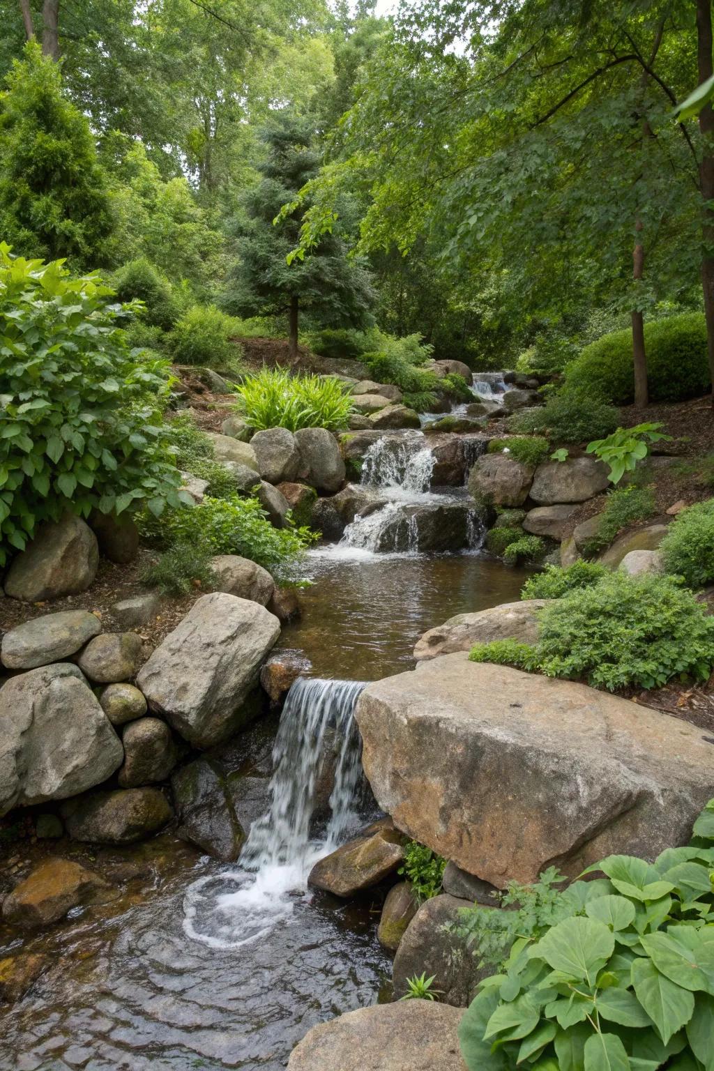 A natural stream simulation adds a touch of wilderness to your backyard.