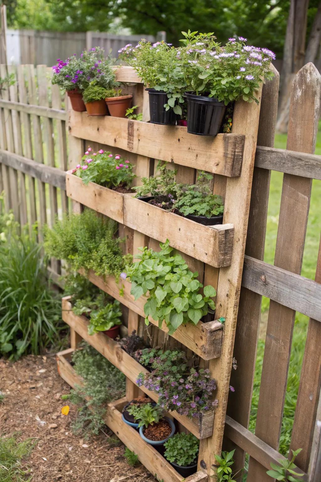 A pallet planter adds a rustic charm to any garden.
