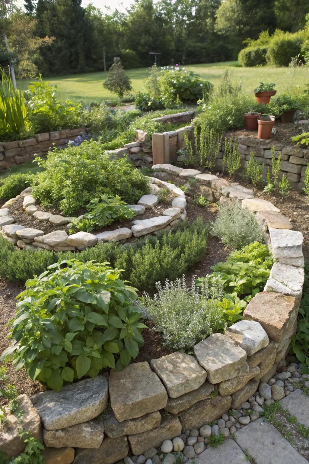 A herb spiral offers beauty and efficient space use.