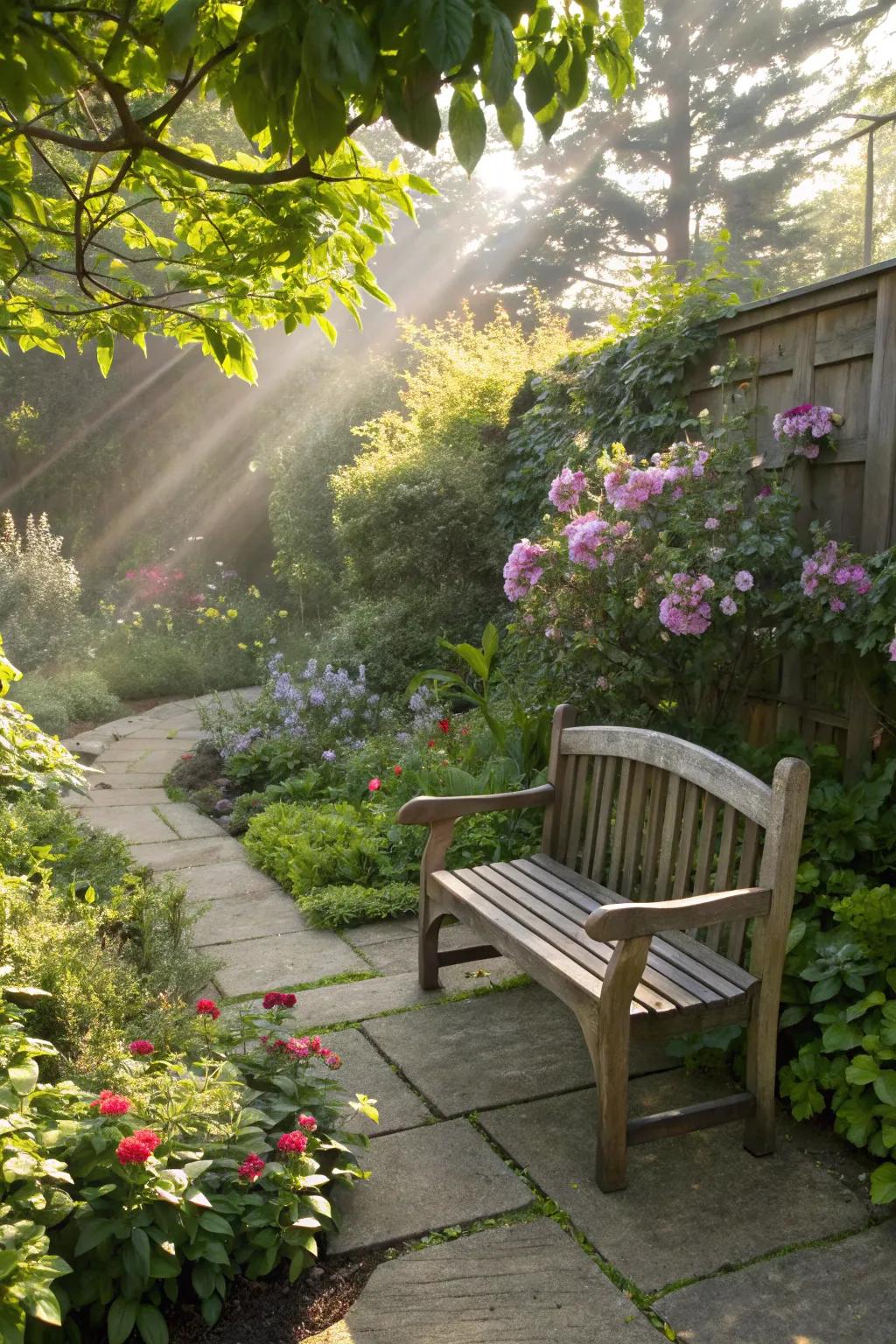 A seating area turns a garden into a peaceful retreat.