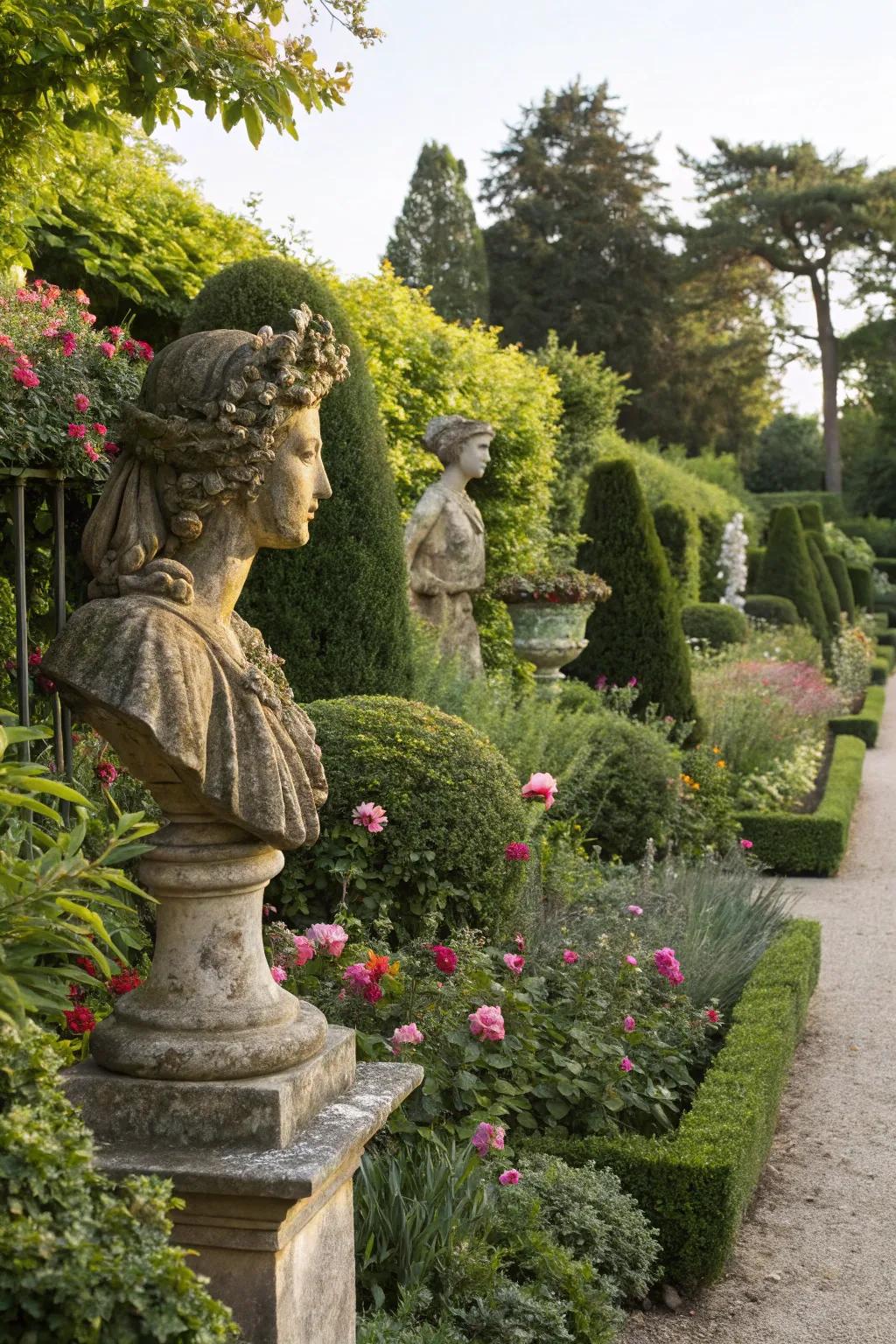 Garden art adds a touch of whimsy and wonder.