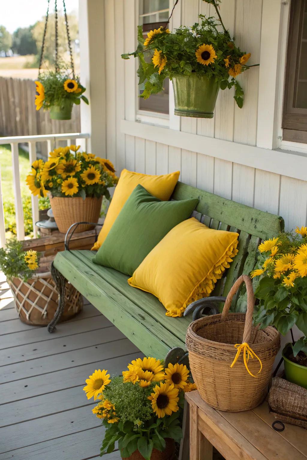 Complementary colors enhance the sunflower theme.