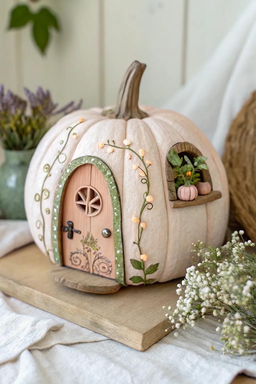 Transform your leftover pumpkin into an enchanting fairy house. Embrace simplicity and natural beauty with this whimsical upcycling idea!