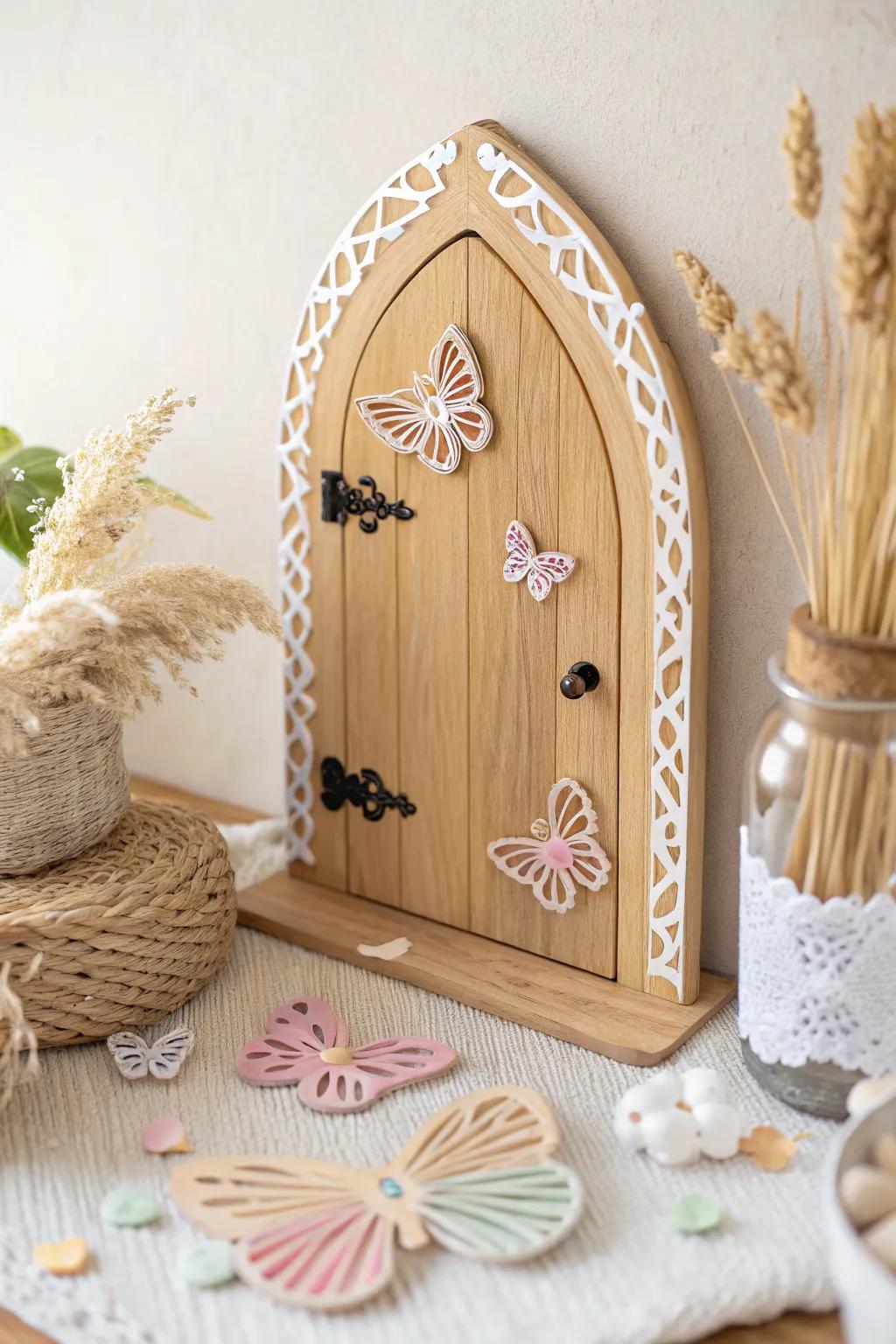 Welcome to the enchanting world of fairy doors, where butterflies gather to create magic.