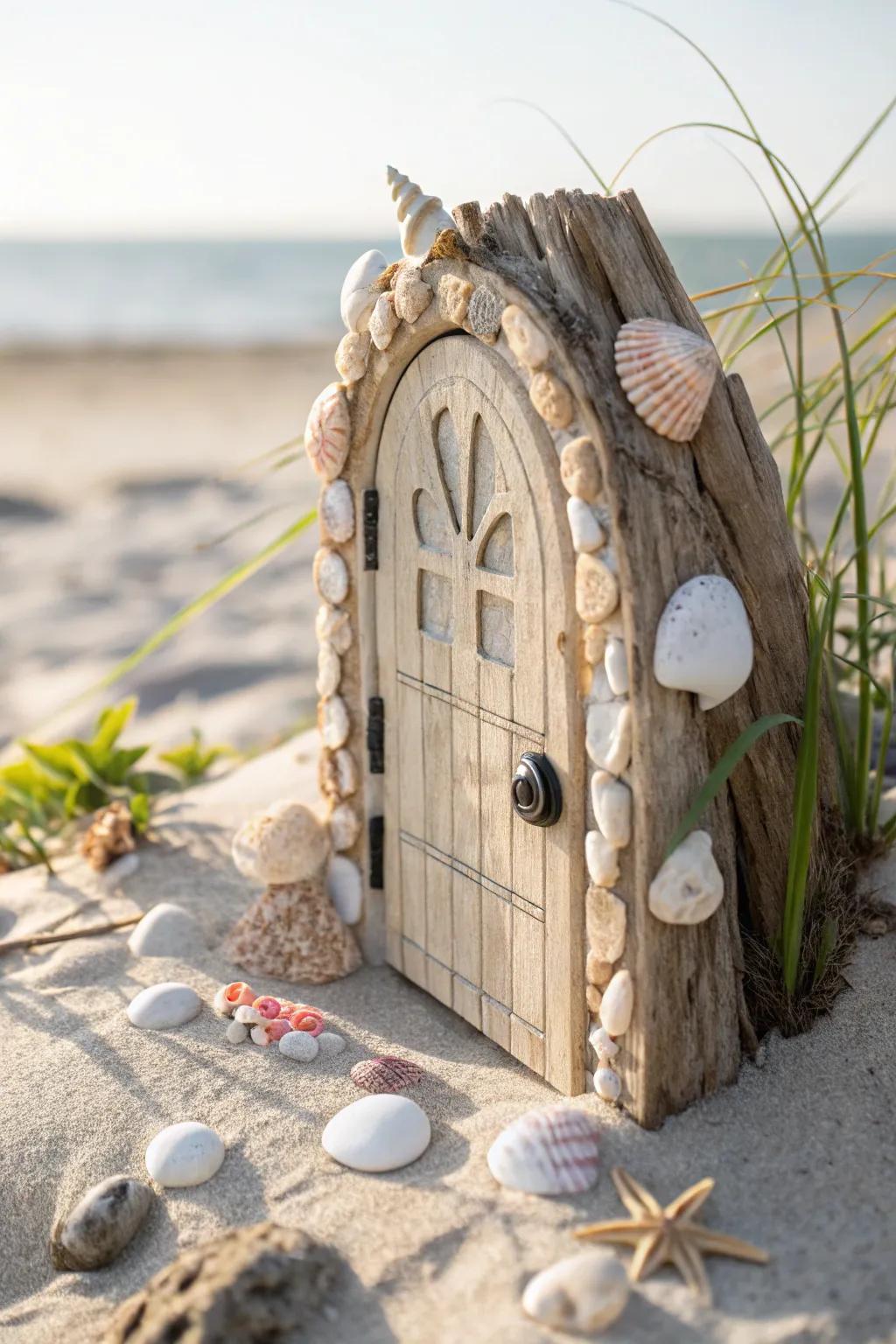 Step into a Seashell Wonderland with this enchanting fairy door, where coastal charm meets minimalist elegance. 🌿✨