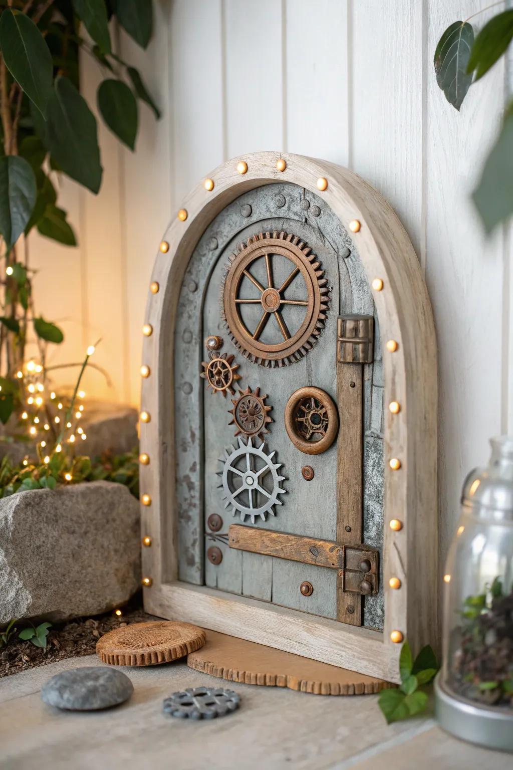 Unlock the magic with a steampunk fairy door blending simplicity and whimsy. ✨🔧