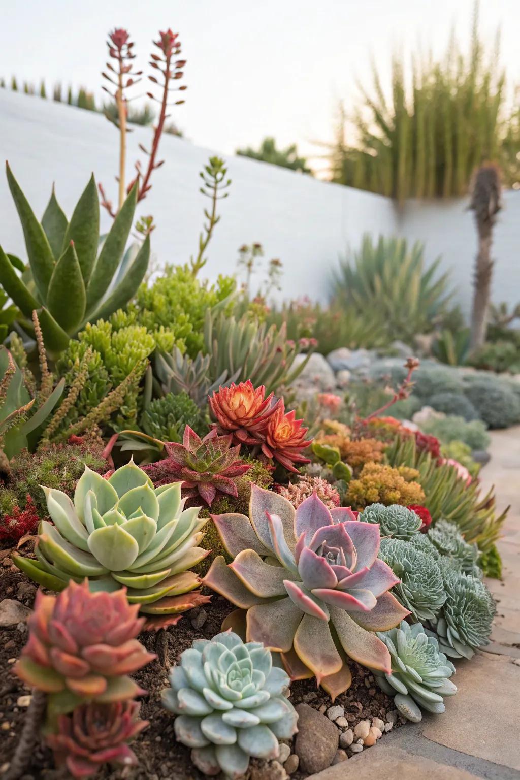 A colorful array of succulents thriving in dry conditions.