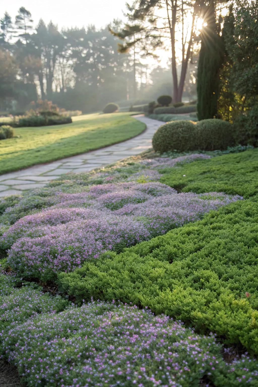 Creeping thyme serves as a beautiful, low-water alternative to grass.
