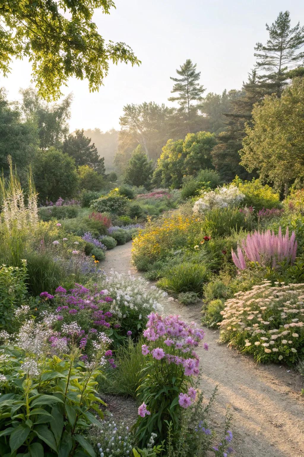 Native plants thrive with minimal water and care, enhancing the garden's ecosystem.