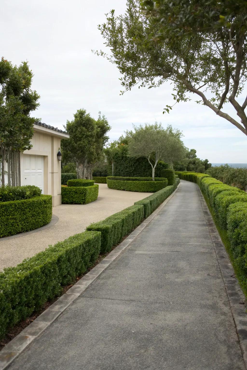 Low hedges offer a structured and green boundary.