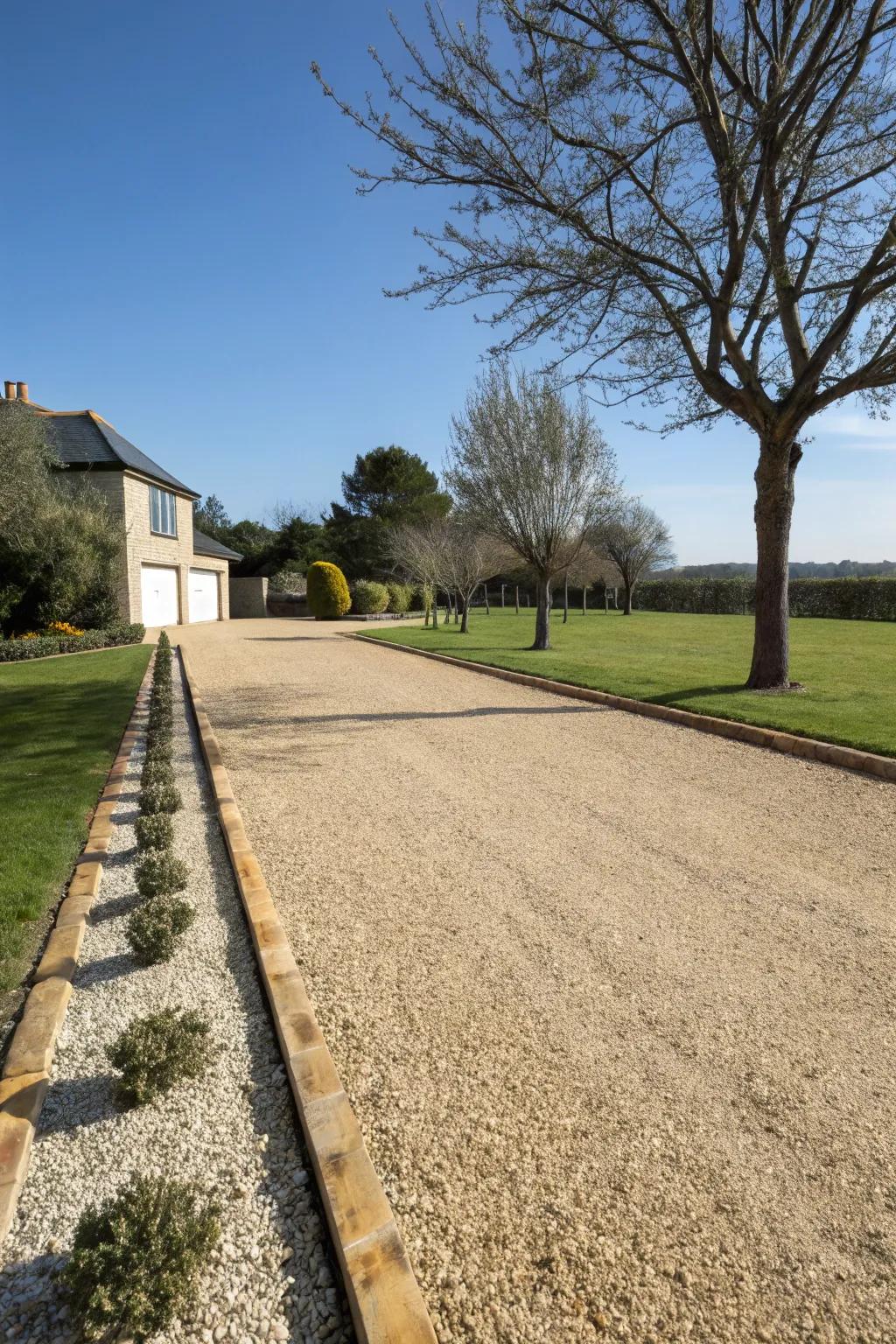 Gravel offers a simple and elegant driveway edge.