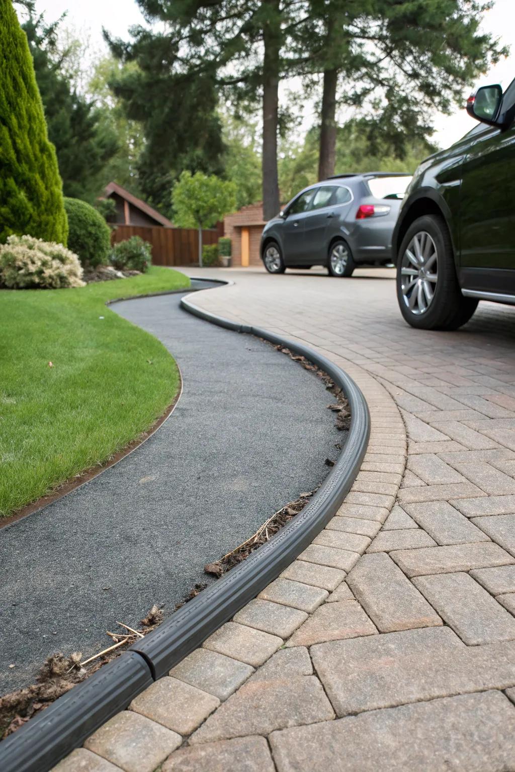 Recycled rubber offers a sustainable and durable boundary.
