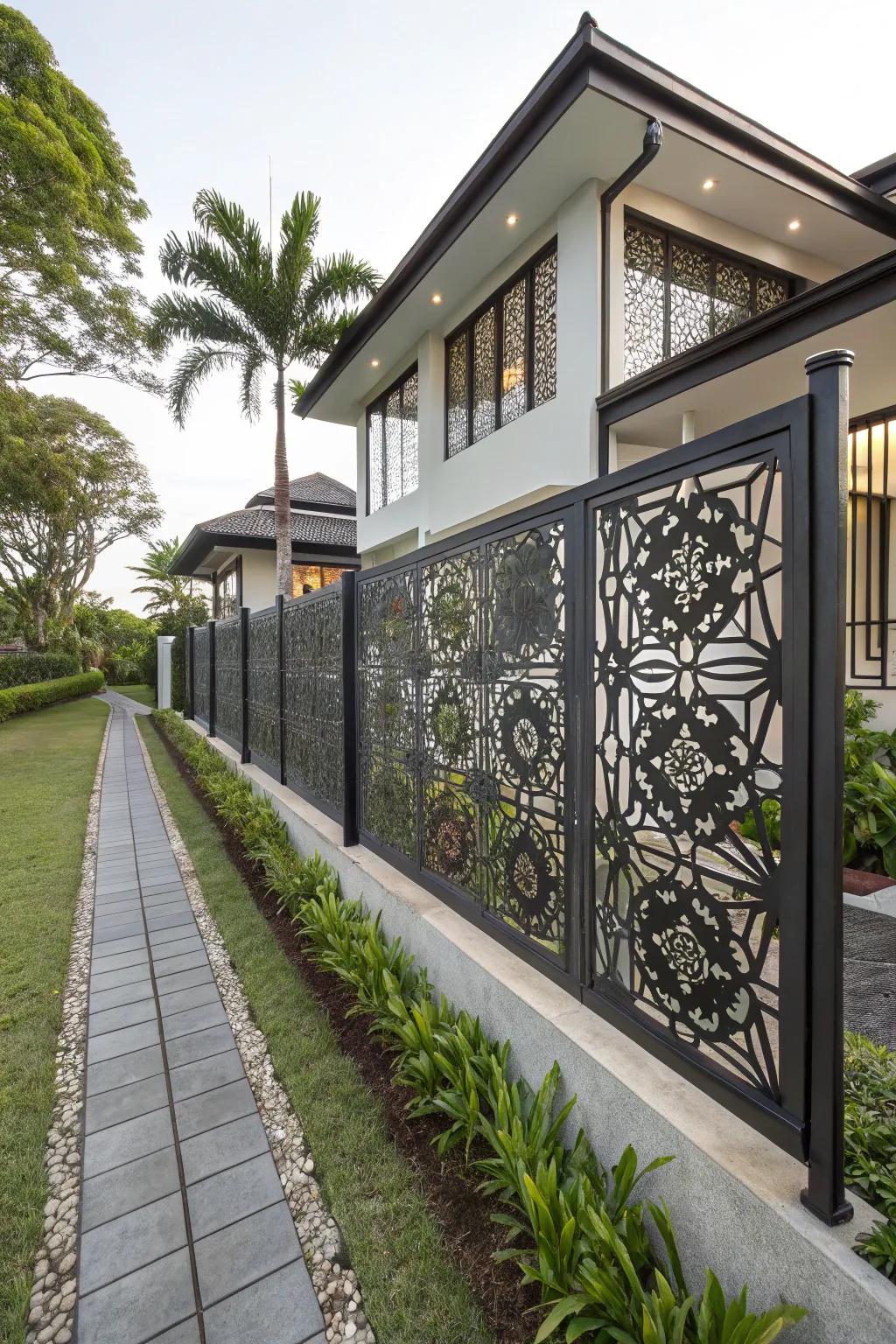 Patterned metal sheets offer a creative and artistic fencing option.