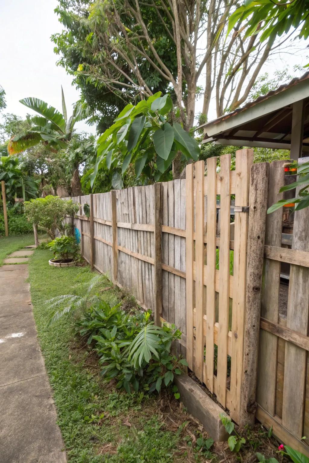 Pallet wood offers a creative and budget-friendly fencing solution.
