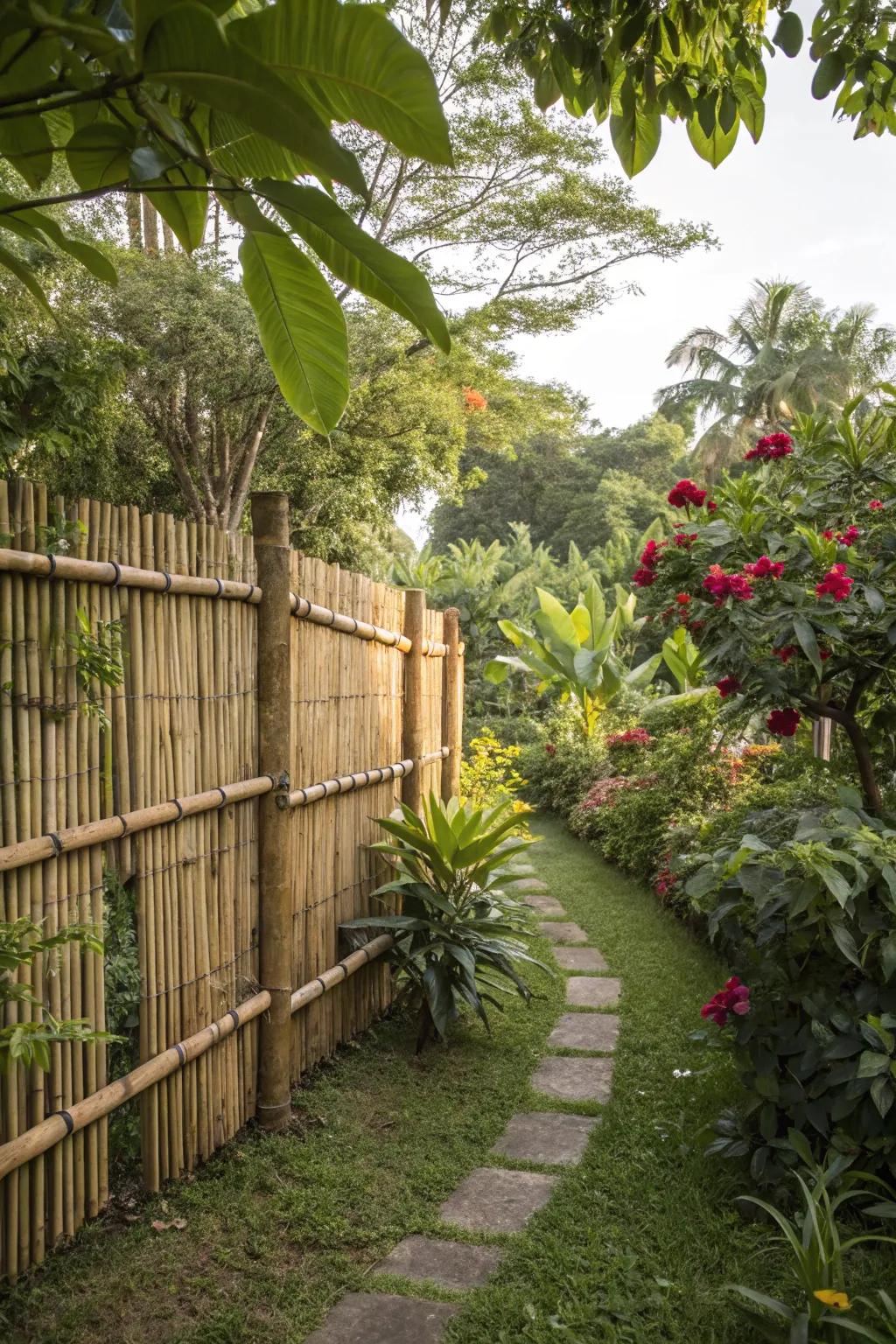 Natural bamboo fences blend seamlessly with tropical landscapes.