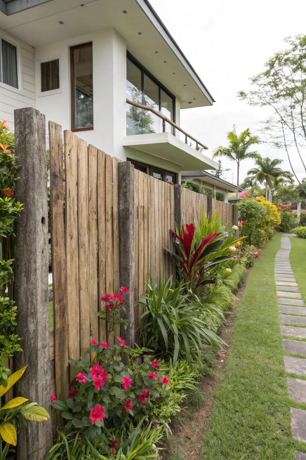Reclaimed wood fences add rustic charm and are environmentally friendly.