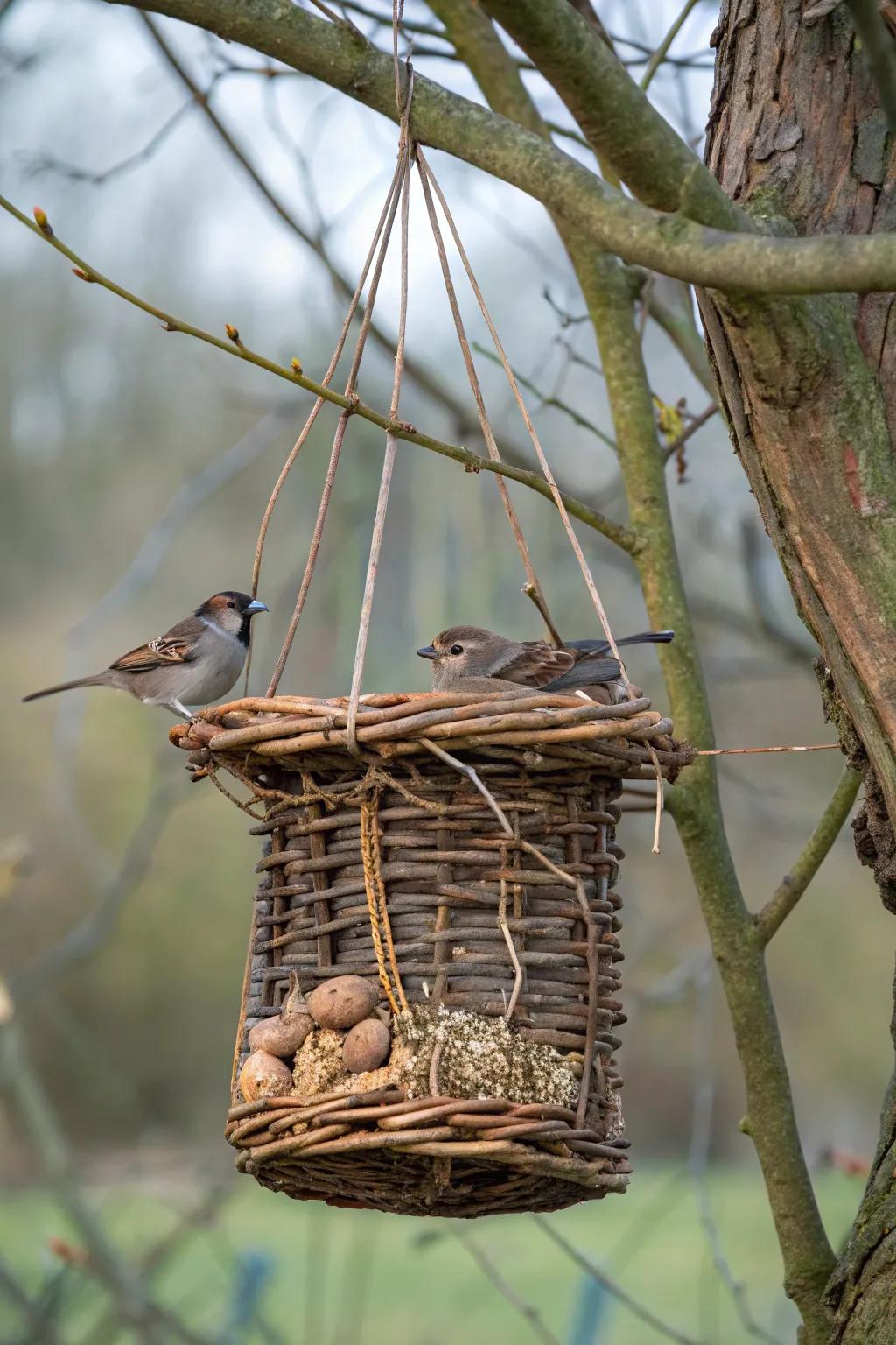 Seamless integration with a willow branch feeder.