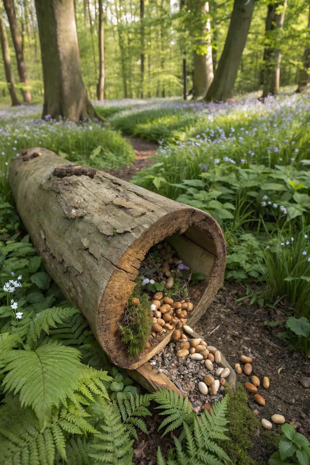 Earthy charm with a rustic log feeder.