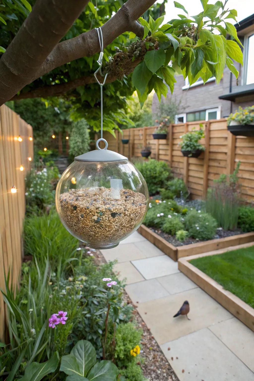 Sleek modernity with a glass globe feeder.