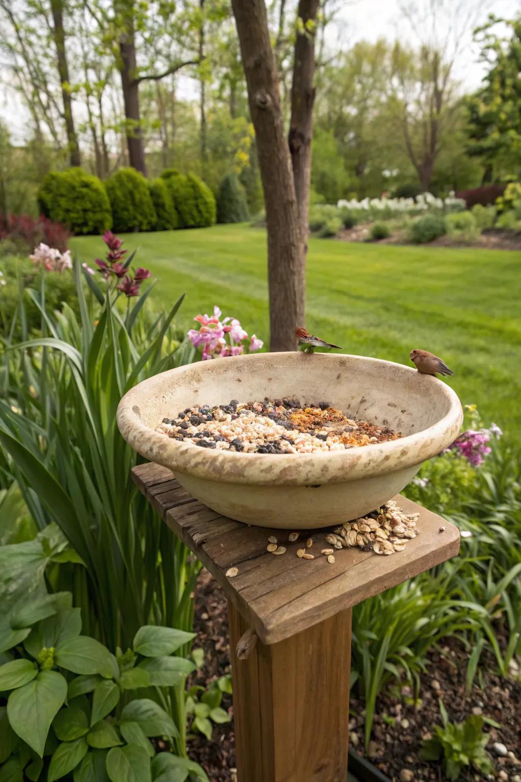 Minimalist beauty with a ceramic bowl feeder.