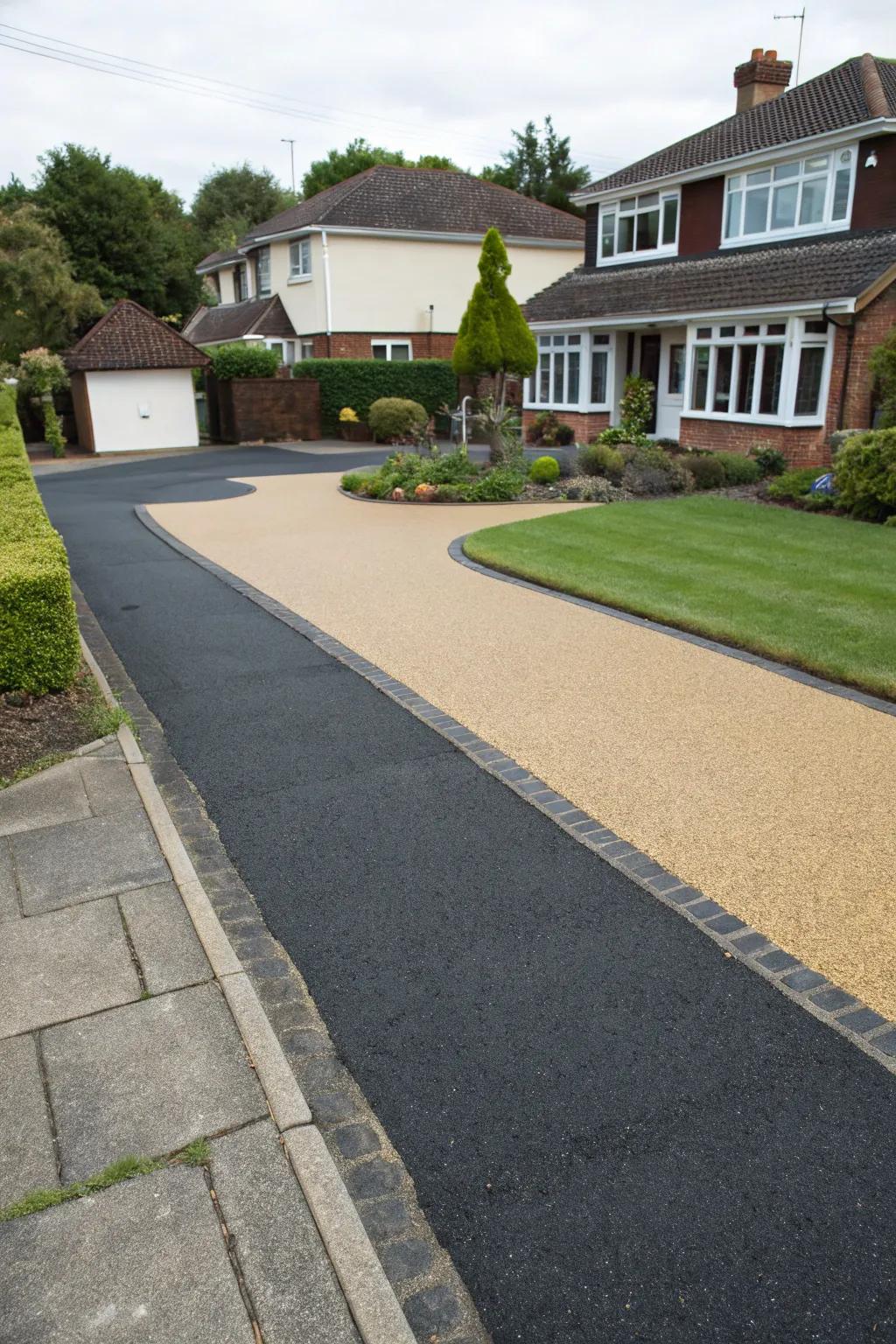 A driveway with a chic two-tone design.