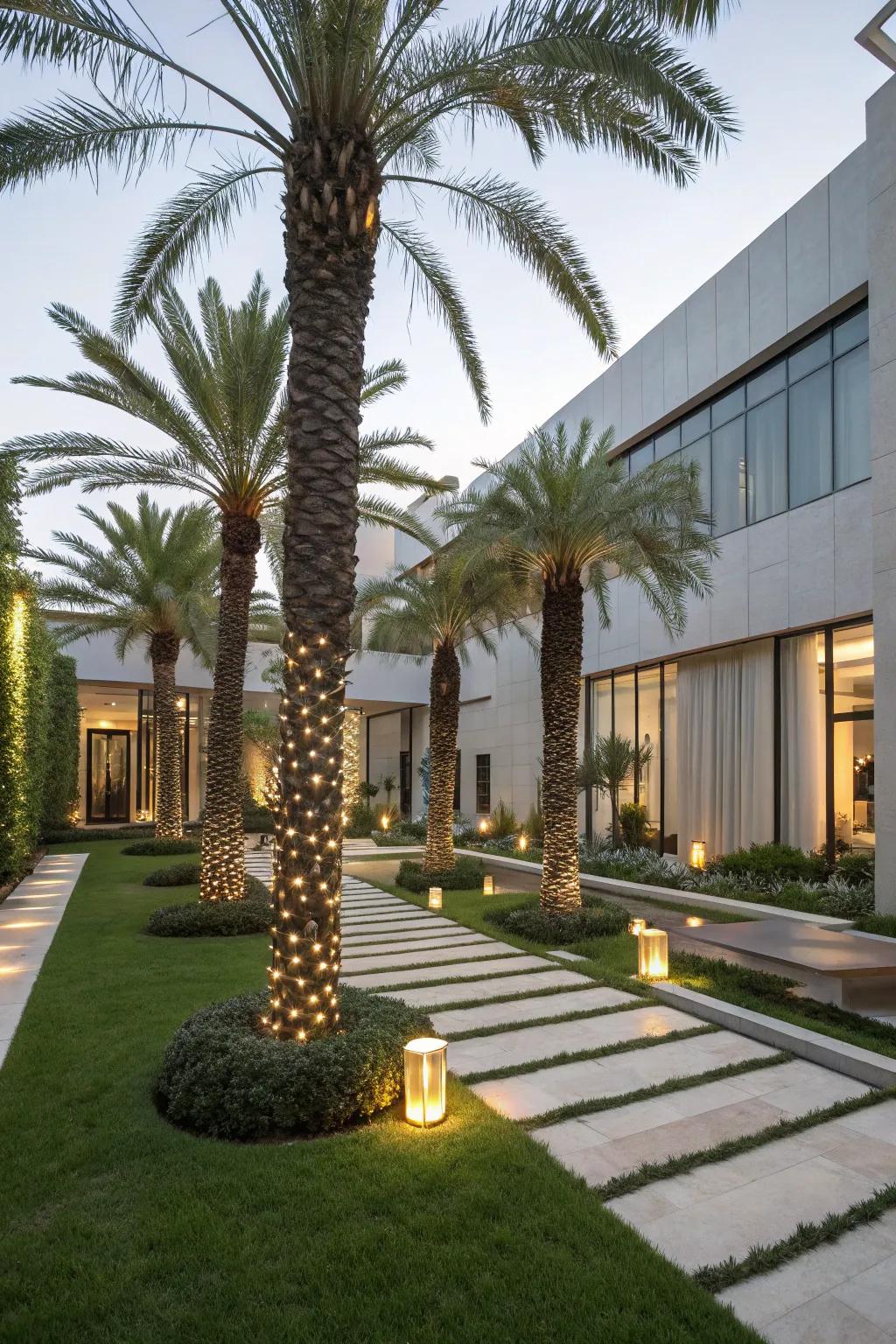 Palm trees serve as living art installations.