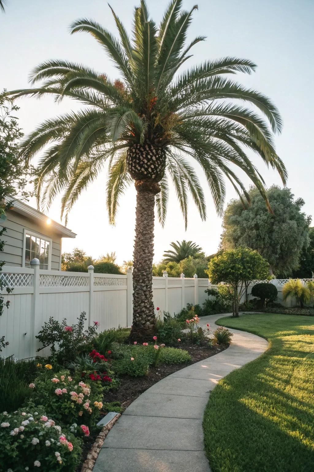 A towering palm makes a stunning focal point.
