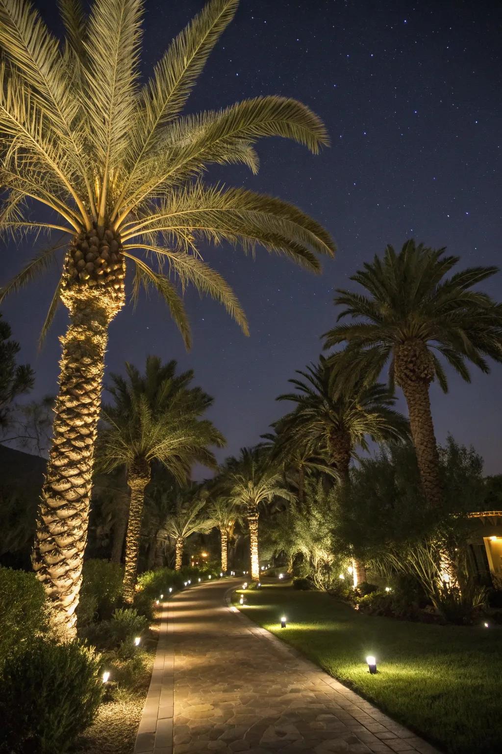 Uplights create a magical nighttime garden.