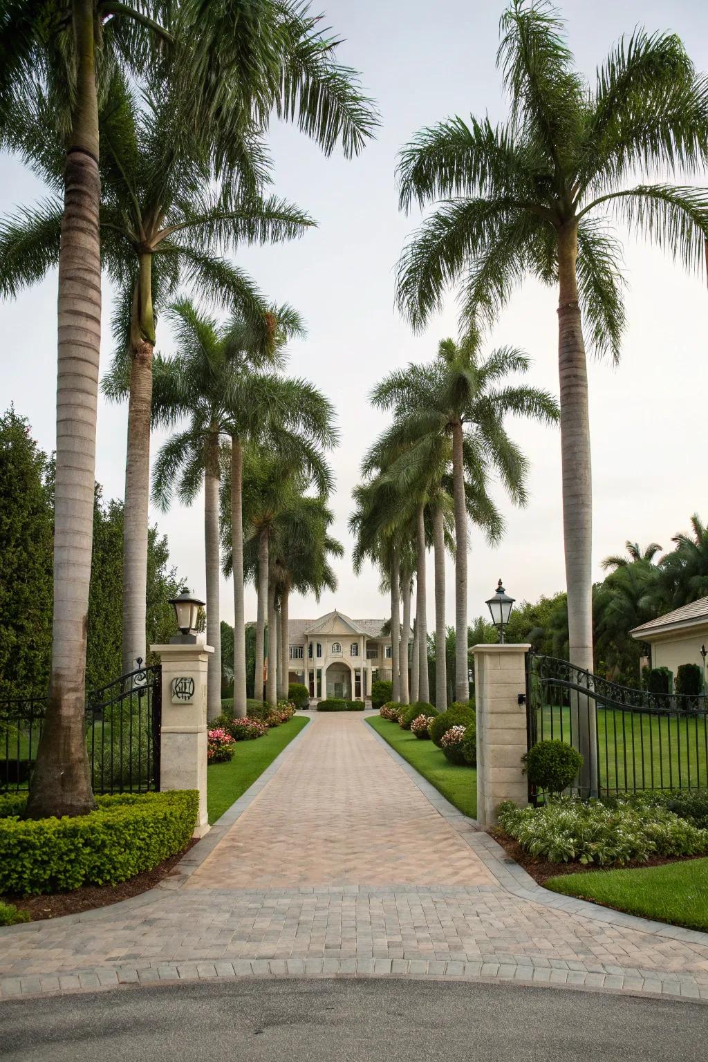 Create a memorable entrance with towering palm trees.