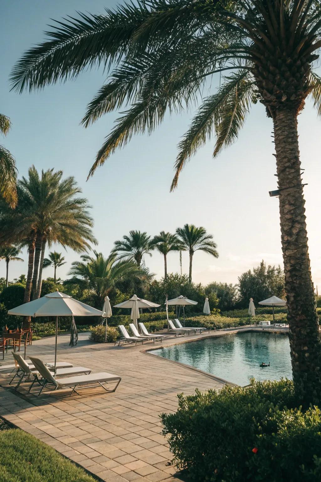 Enjoy a resort feel with poolside palms.