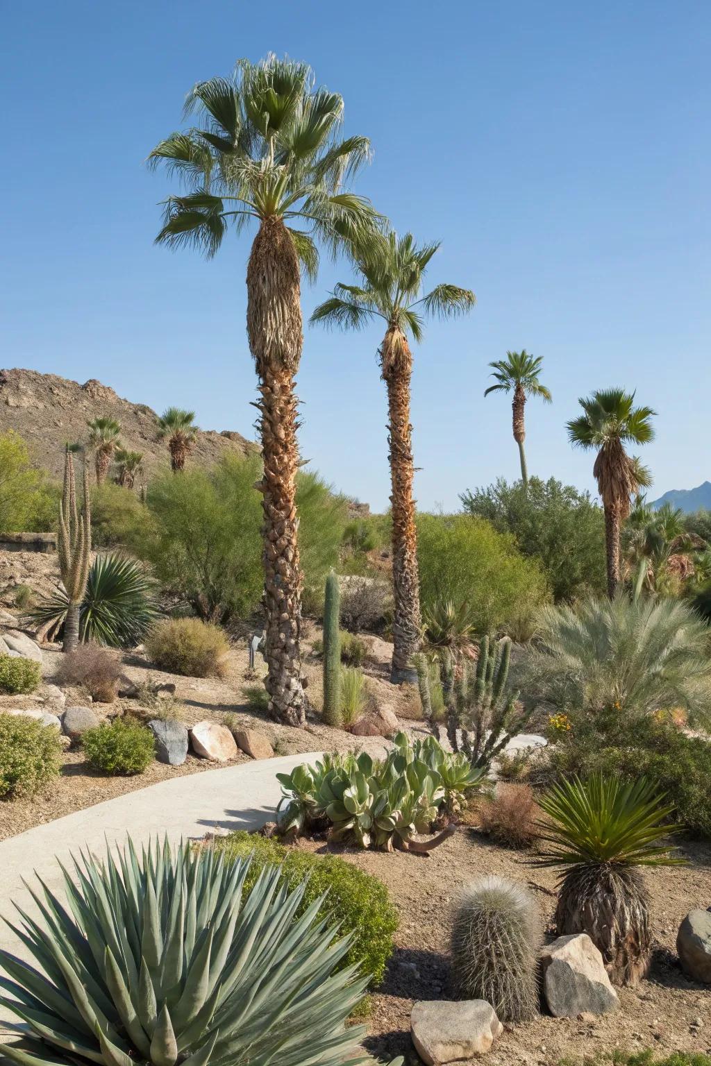 Sustainable palms thrive in dry conditions.