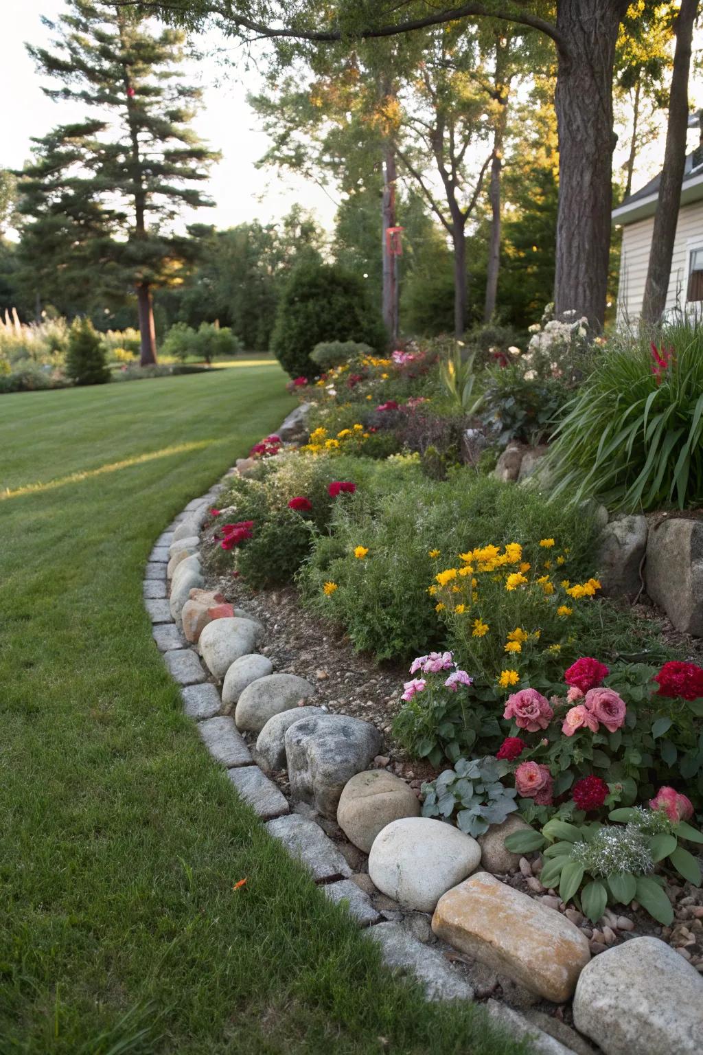 Stone edging defines the space and adds a touch of elegance.