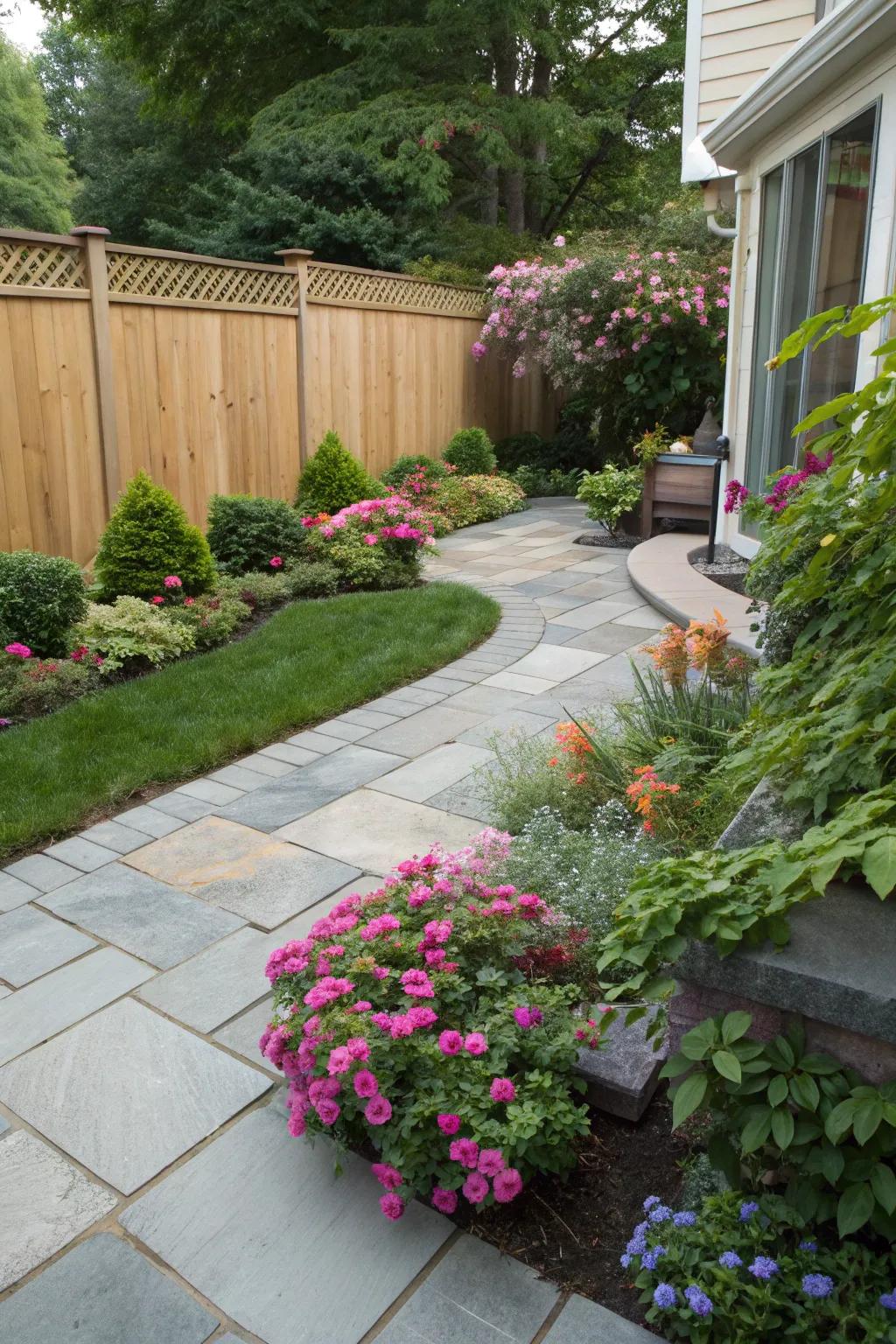 Seamless integration with patios enhances the garden's flow.