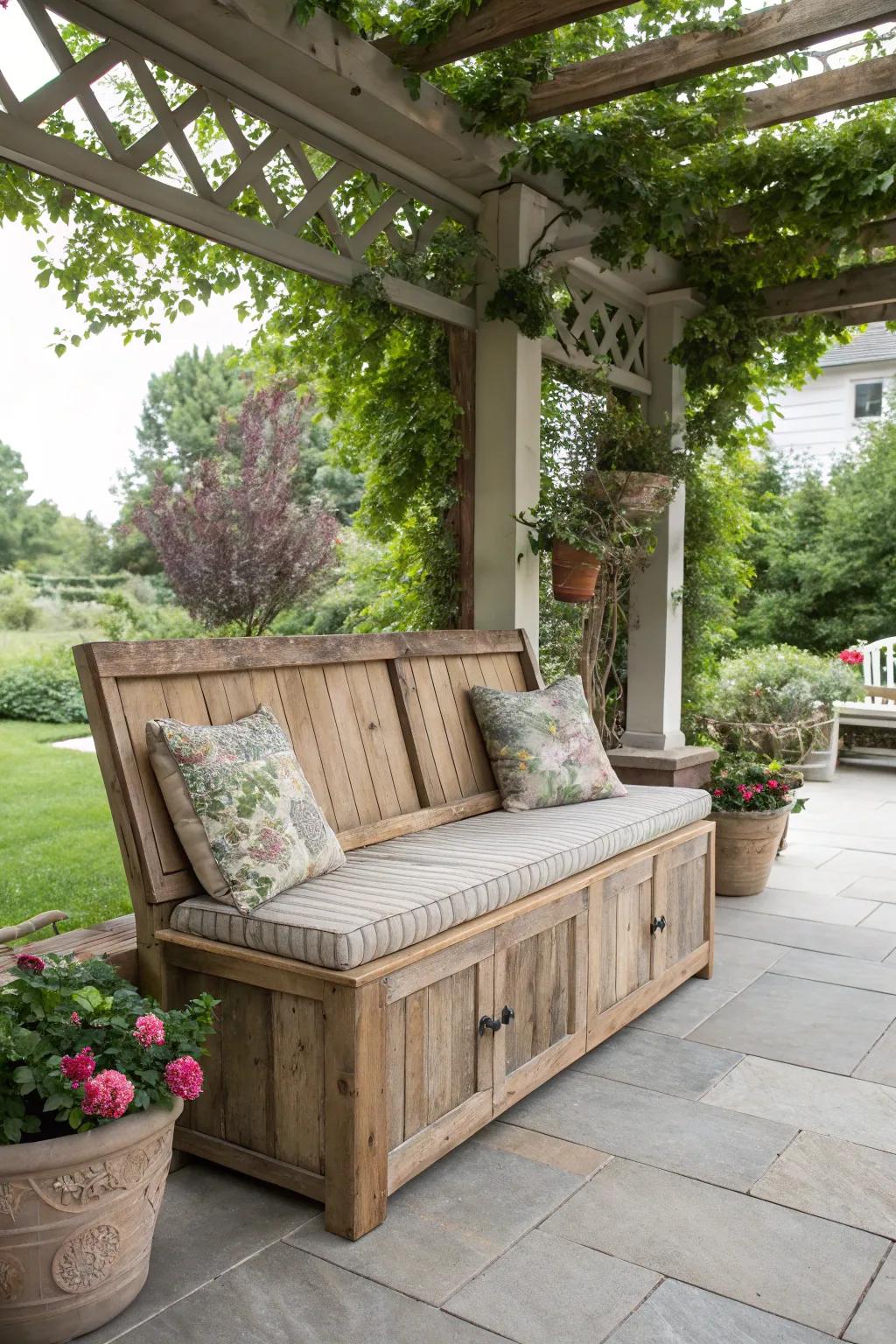 A custom built-in bench offering sleek and hidden storage solutions.