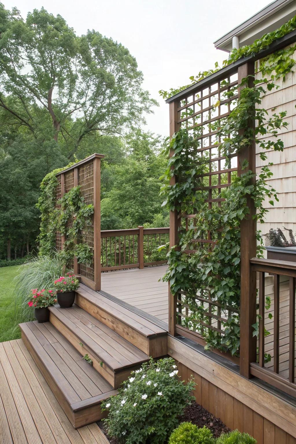 Creative privacy solutions on a split-level deck.