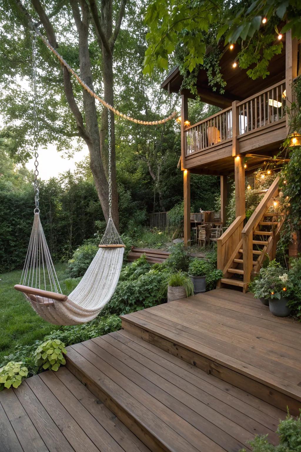 Unexpected and playful features on a split-level deck.