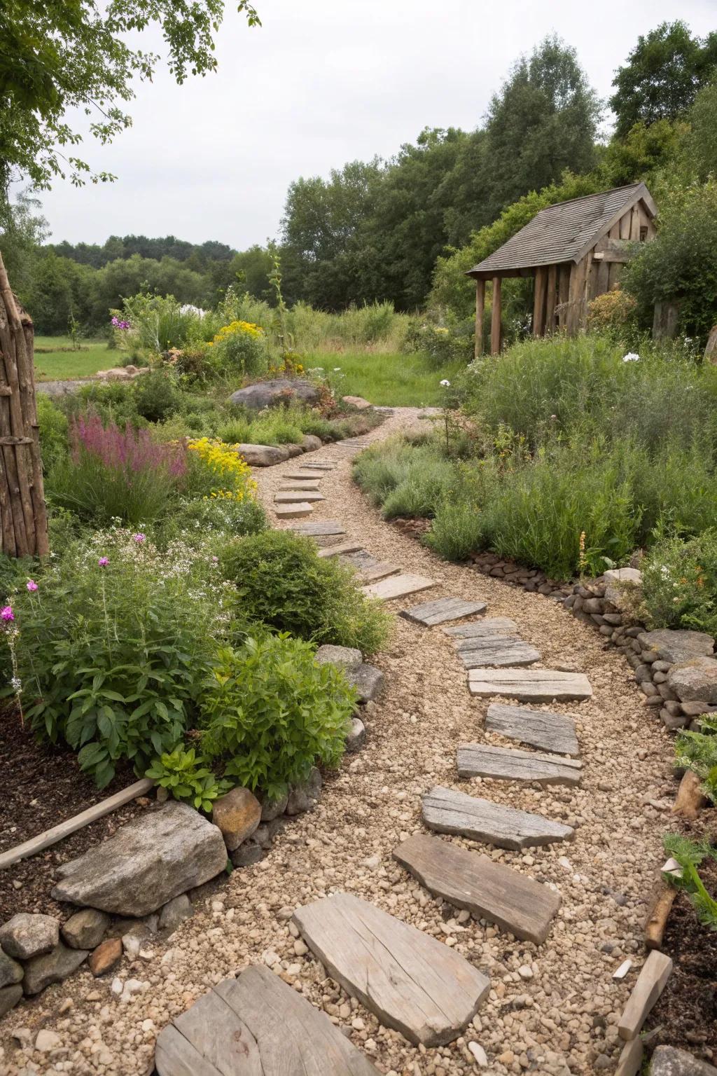 Embrace a rustic look with wood chips in your garden design.