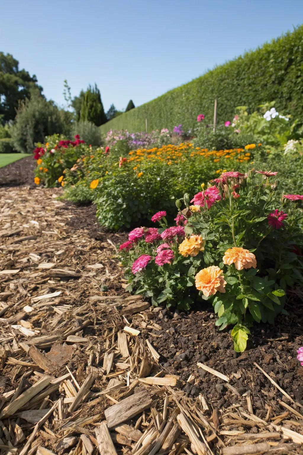 Mulching with wood chips keeps your plants happy and healthy.